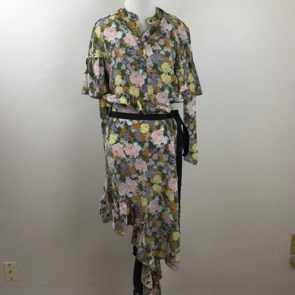 Rokh Silk Split Floral Asymmetrical Dress 4-6 - Picture 10 of 13